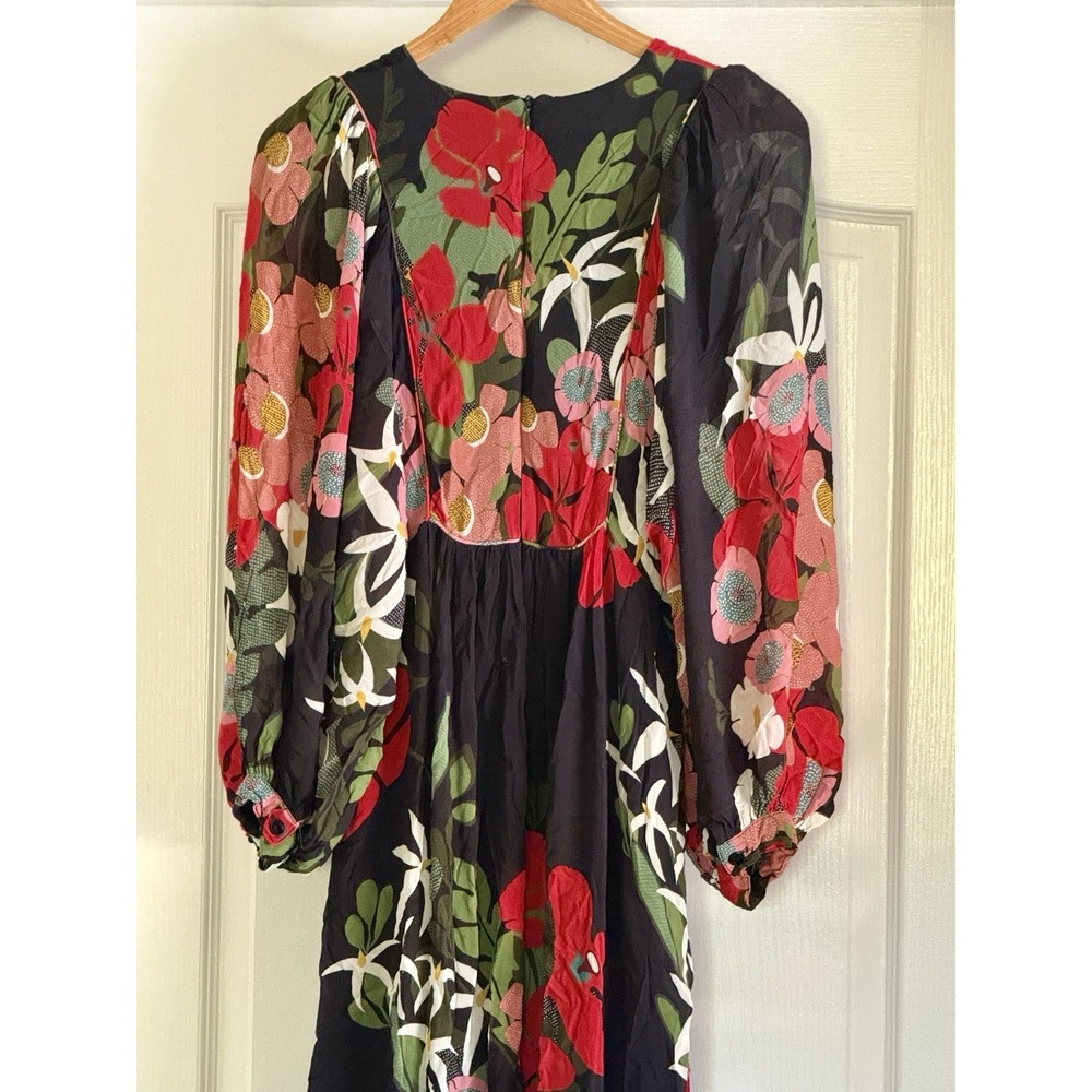 FARM RIO Anthropologie Floral Maxi Dress Black Red Long Sleeve XS - Picture 7 of 15